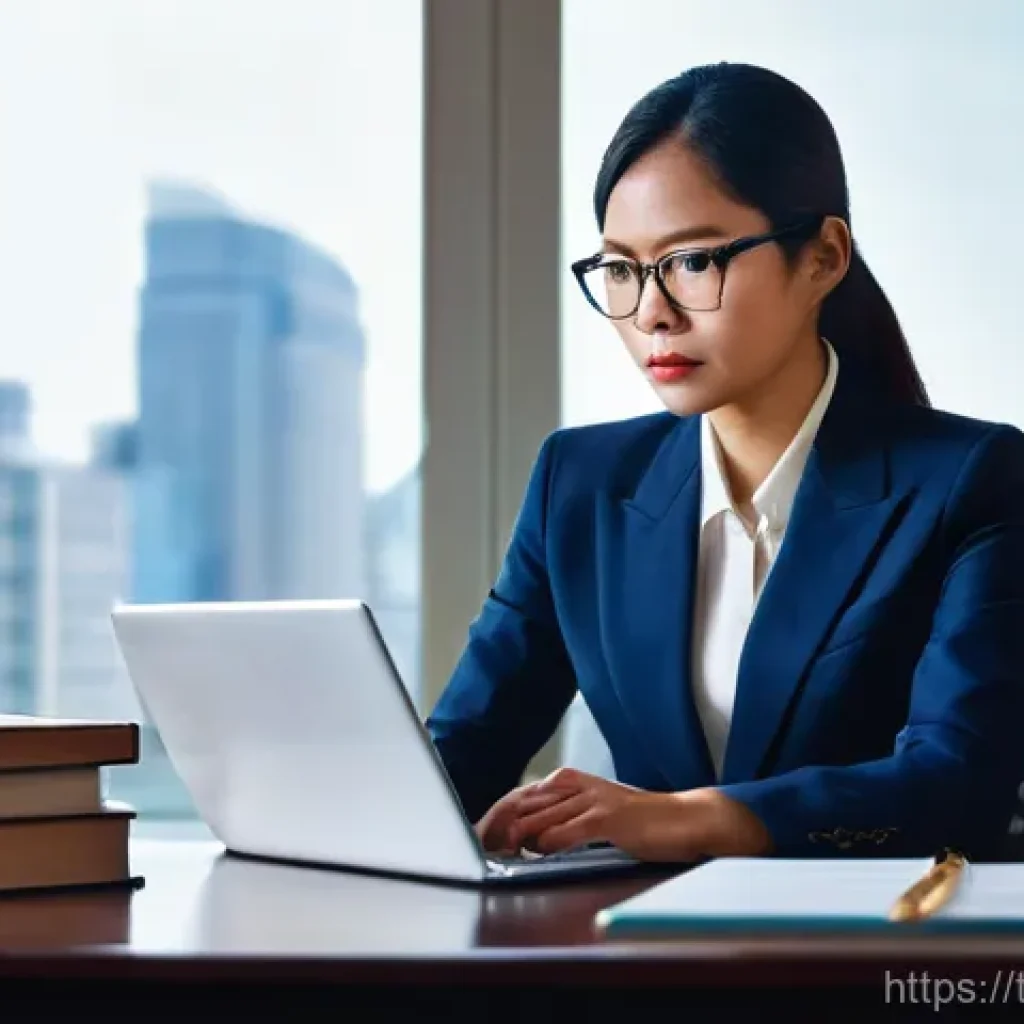 노무사 업무의 하루 루틴 - **Prompt 1: The Meticulous Legal Analyst**
A focused Thai female labor lawyer, in her late 30s t...