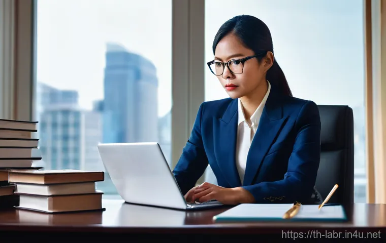 노무사 업무의 하루 루틴 - **Prompt 1: The Meticulous Legal Analyst**
    A focused Thai female labor lawyer, in her late 30s t...