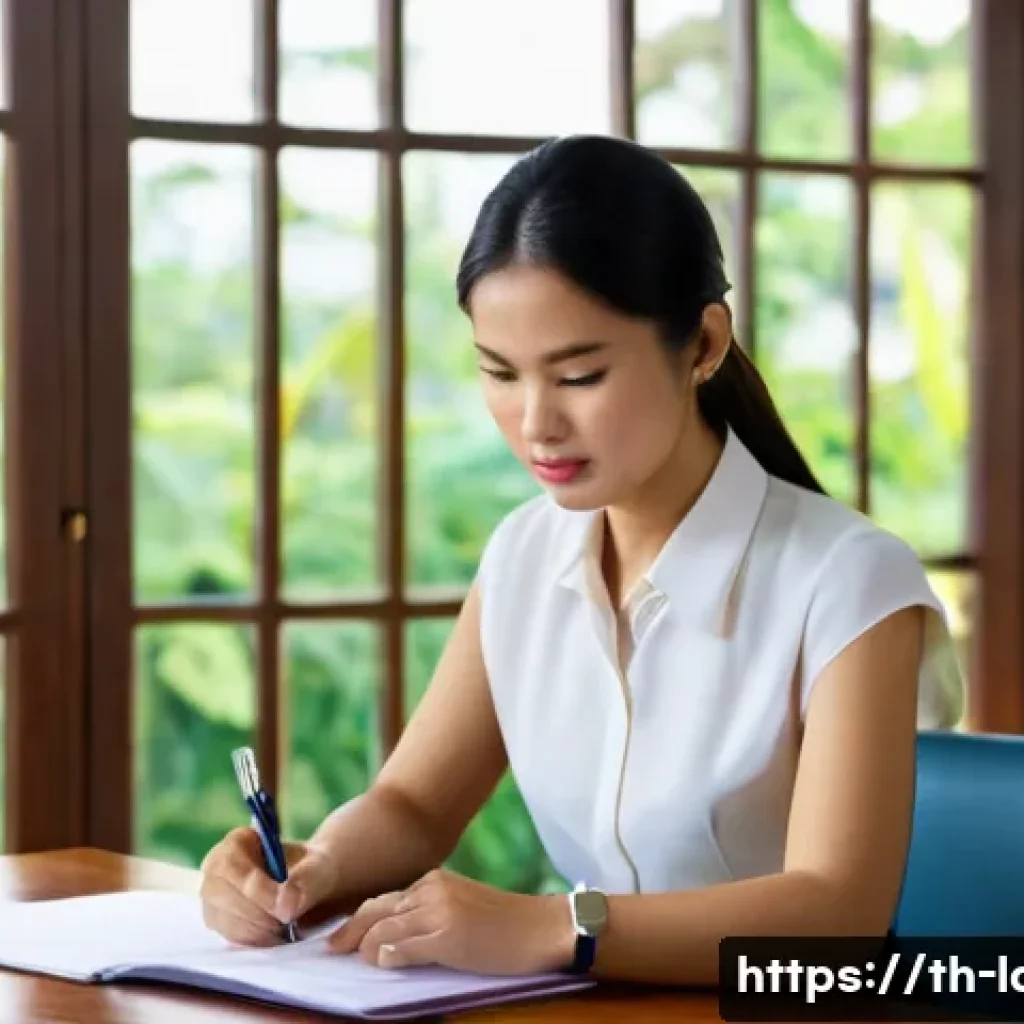 공인노무사와 법률 자문 기회 - **Prompt:** A well-lit, modern legal consultation room in Thailand. A young Thai woman, dressed in a...