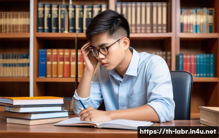 노무사 실기 시험의 성공 전략 - A focused Thai student sitting at a wooden desk in a cozy study room, surrounded by law textbooks an...