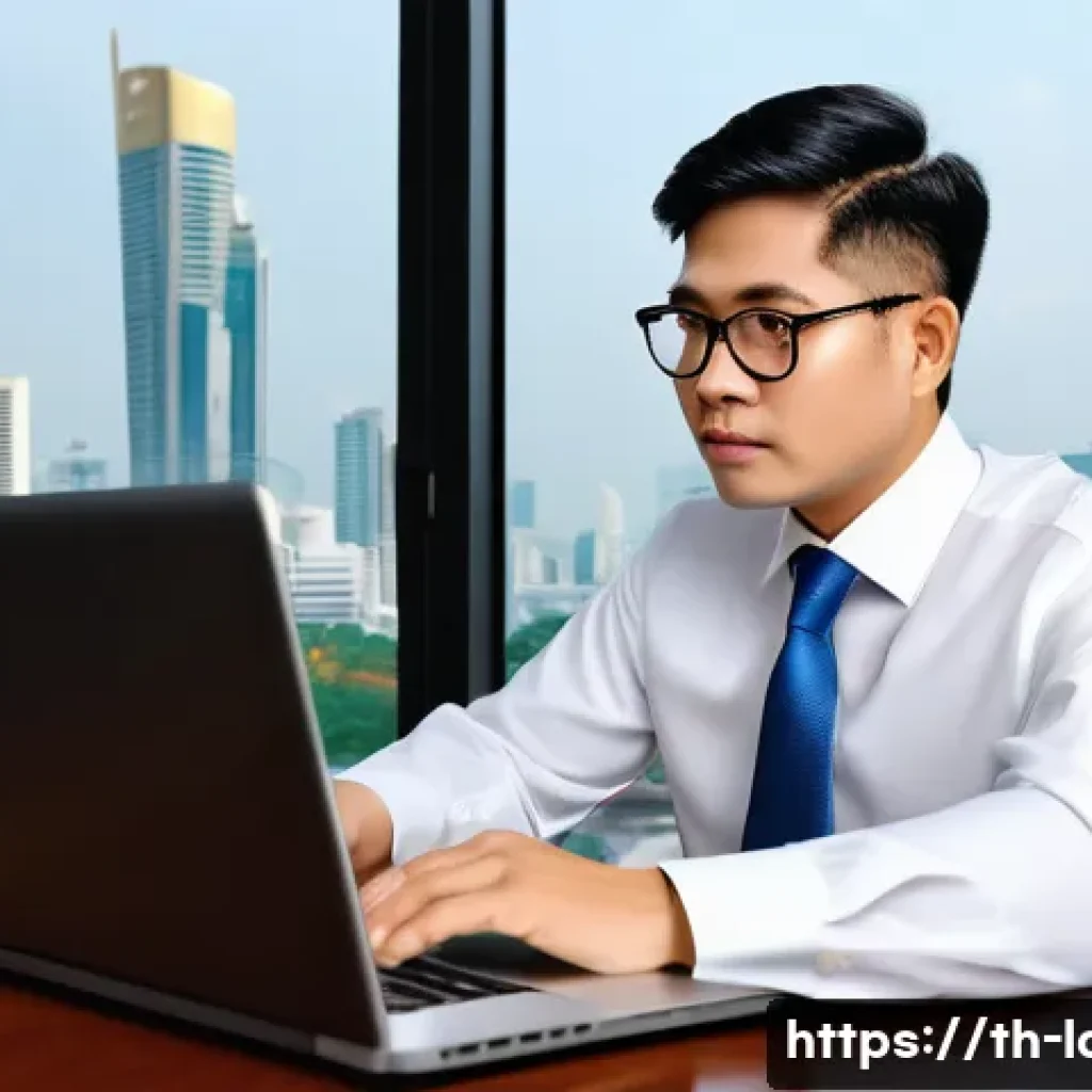 노무사로서의 역량 강화 방법 - A professional Thai labor lawyer in a modern office setting, attentively reading updated legal docum...
