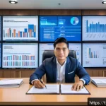 노무사 업무에 필요한 스킬 - A modern legal office scene in Bangkok, featuring a professional Thai labor lawyer wearing formal bu...