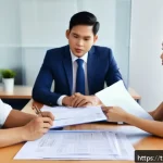 노동법 사례를 활용한 실무 준비 - A professional Thai office environment showing a diverse group of employees in business casual attir...