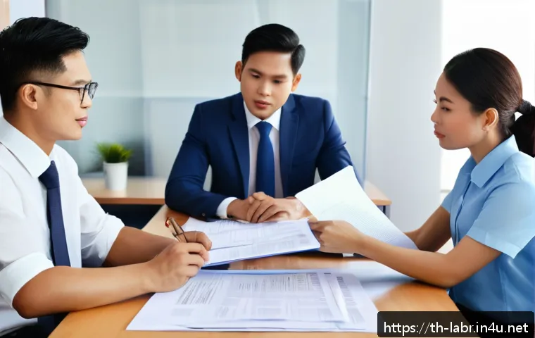 노동법 사례를 활용한 실무 준비 - A professional Thai office environment showing a diverse group of employees in business casual attir...